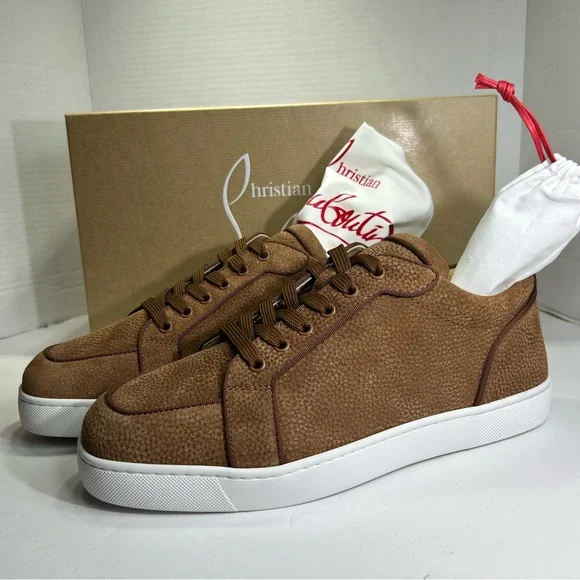 CHRISTIAN LOUBOUTIN RANTULOW ORLATO SNEAKERS BROWN GRAINED SUEDE SZ 44/11 NEW